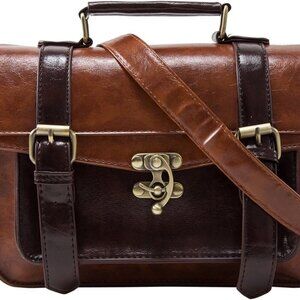 Women PU Leather Satchel Purse Vintage Small College Crossbody Messenger Bag Wor